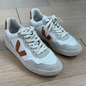 Veja White and Tan Athletic Shoes